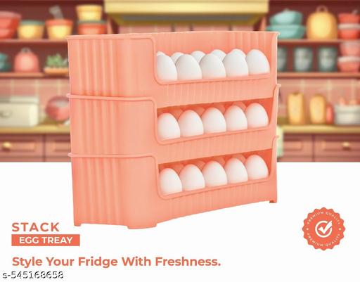 EggNest Stackable Egg Tray Set of 3, 30 Egg Storage, 10 Slots Per Tray, Space-Saving Organizer for Fridge Side Door, Tabletop & Cabinet, BPA-Free, Durable, Detachable, Freezer Safe { ORANGE } - Crispix 