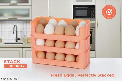 EggNest Stackable Egg Tray Set of 3, 30 Egg Storage, 10 Slots Per Tray, Space-Saving Organizer for Fridge Side Door, Tabletop & Cabinet, BPA-Free, Durable, Detachable, Freezer Safe { ORANGE } - Crispix 