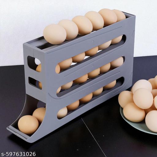 GURUKRUPA TRADLINK Egg Dispenser Automatic Rolling Tray Organizer, Holds 28 Eggs, Space Saving Refrigerator to Dining Table, Kitchen, Cabinets (Grey) - Crispix 