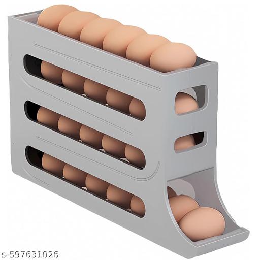GURUKRUPA TRADLINK Egg Dispenser Automatic Rolling Tray Organizer, Holds 28 Eggs, Space Saving Refrigerator to Dining Table, Kitchen, Cabinets (Grey) - Crispix 