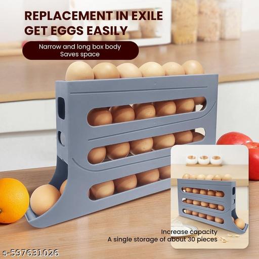 GURUKRUPA TRADLINK Egg Dispenser Automatic Rolling Tray Organizer, Holds 28 Eggs, Space Saving Refrigerator to Dining Table, Kitchen, Cabinets (Grey) - Crispix 
