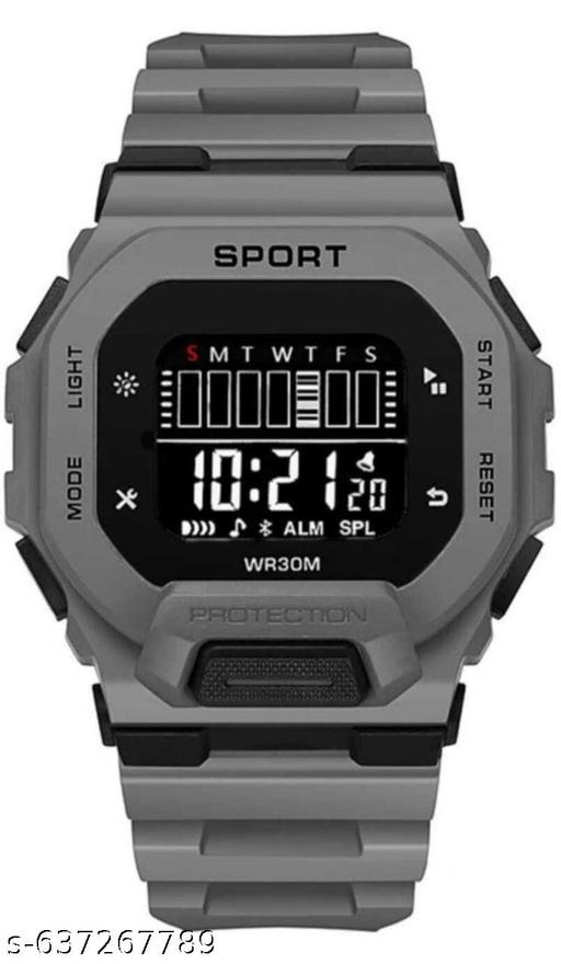 crispy Sportz Digital Silicone Strap Watch for Boys & Girls (grey) - Crispix 