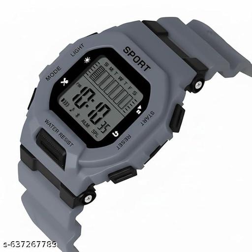 crispy Sportz Digital Silicone Strap Watch for Boys & Girls (grey) - Crispix 