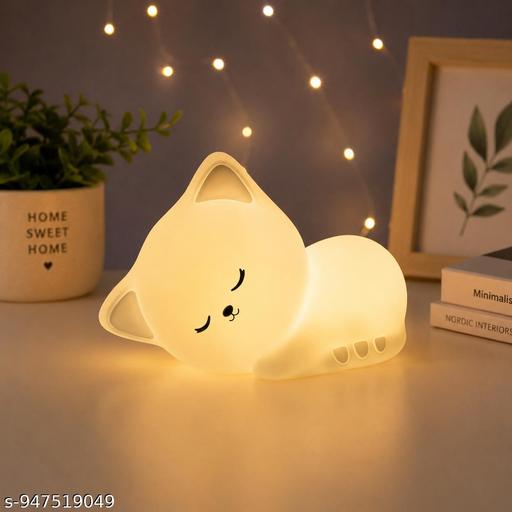 Deal Sleeping Cat Rechargeable Silicone Night Lamp - Cozy Cat LED Lamp, Kids Night Light, Nursery Decor, Birthday Gift, Silicone LED Light  - Crispix 