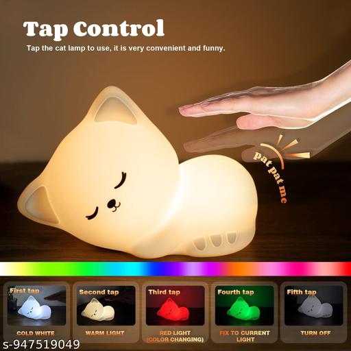 Deal Sleeping Cat Rechargeable Silicone Night Lamp - Cozy Cat LED Lamp, Kids Night Light, Nursery Decor, Birthday Gift, Silicone LED Light  - Crispix 