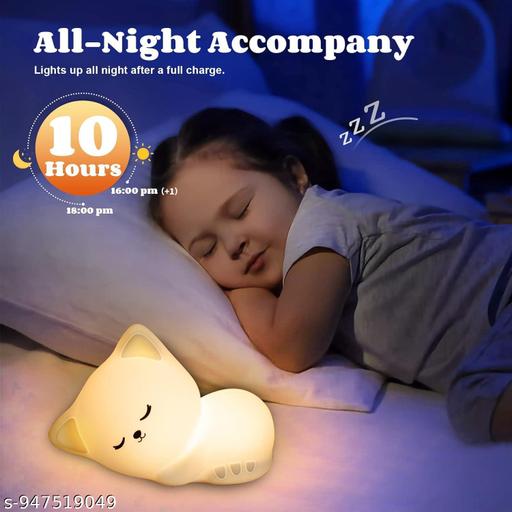 Deal Sleeping Cat Rechargeable Silicone Night Lamp - Cozy Cat LED Lamp, Kids Night Light, Nursery Decor, Birthday Gift, Silicone LED Light  - Crispix 