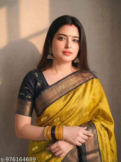 Fancy Traditional Sico Silk Saree for Wedding & Festive Wear  ( Gold Black A10  )  - Crispix 