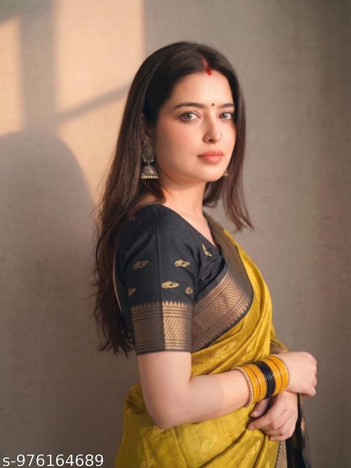 Fancy Traditional Sico Silk Saree for Wedding & Festive Wear  ( Gold Black A10  )  - Crispix 