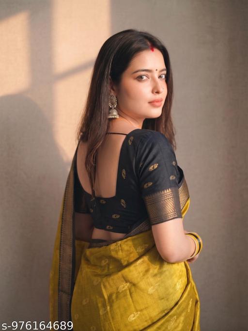 Fancy Traditional Sico Silk Saree for Wedding & Festive Wear  ( Gold Black A10  )  - Crispix 