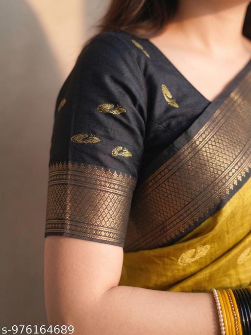 Fancy Traditional Sico Silk Saree for Wedding & Festive Wear  ( Gold Black A10  )  - Crispix 