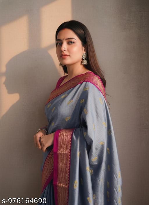 వివాహం మరియు పండుగ వేడుకలకు ఫ్యాన్సీ సంప్రదాయ సికో సిల్క్ సారీ (గ్రే రాణి A10) - Crispix 