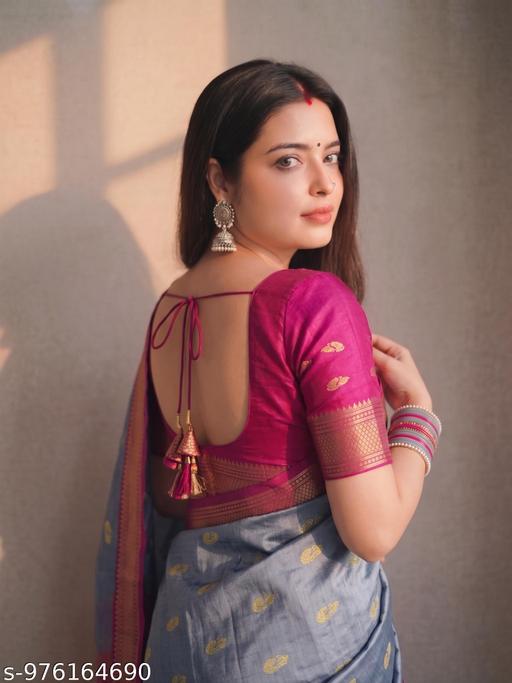 వివాహం మరియు పండుగ వేడుకలకు ఫ్యాన్సీ సంప్రదాయ సికో సిల్క్ సారీ (గ్రే రాణి A10) - Crispix 