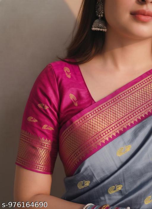 వివాహం మరియు పండుగ వేడుకలకు ఫ్యాన్సీ సంప్రదాయ సికో సిల్క్ సారీ (గ్రే రాణి A10) - Crispix 