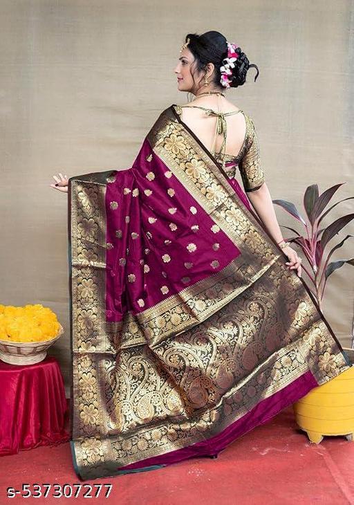 Women's Kanjivaram Soft Banarasi Silk Saree With Blouse Piece Wine - Crispix 