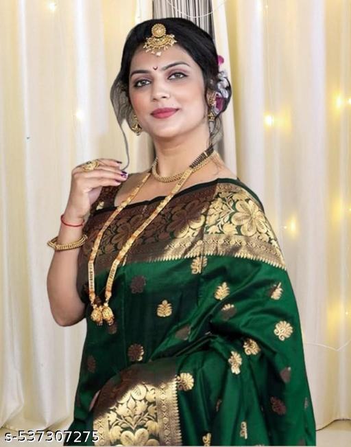 মহিলাদের কানজিভারাম নরম বানারসি সিল্ক শাড়ি ব্লাউজ পিস সহ সবুজ - Crispix 