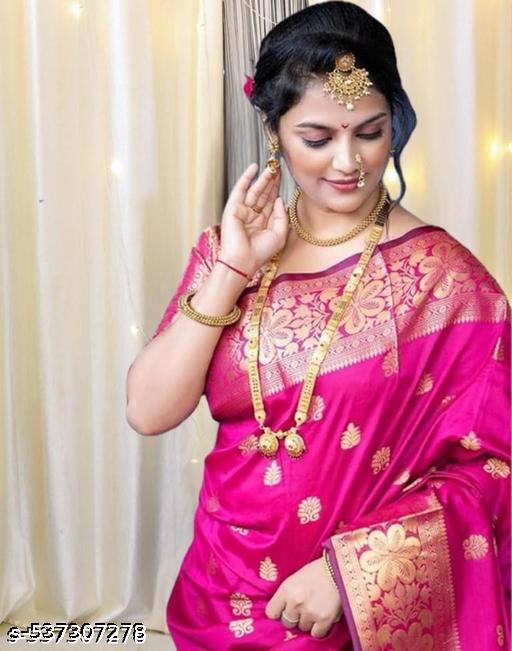 Women's Kanjivaram Soft Banarasi Silk Saree With Blouse Piece Pink - Crispix 