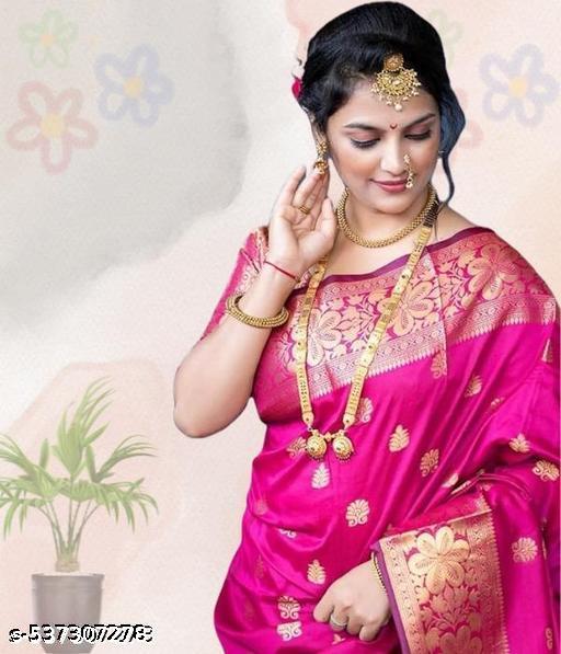 Women's Kanjivaram Soft Banarasi Silk Saree With Blouse Piece Pink - Crispix 