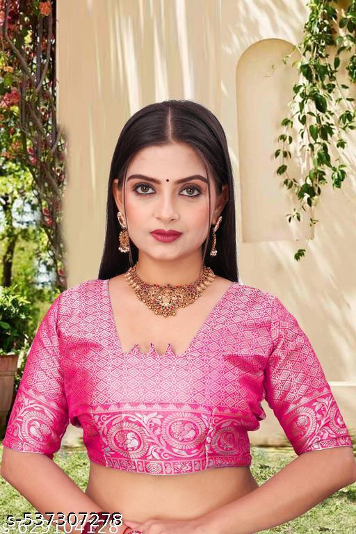 Women's Kanjivaram Soft Banarasi Silk Saree With Blouse Piece Pink - Crispix 