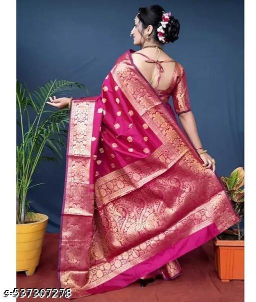 Women's Kanjivaram Soft Banarasi Silk Saree With Blouse Piece Pink - Crispix 