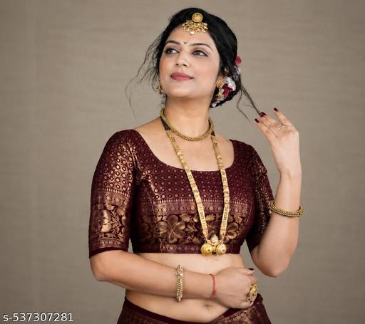 Women's Kanjivaram Soft Banarasi Silk Saree With Blouse Piece Maroon - Crispix 