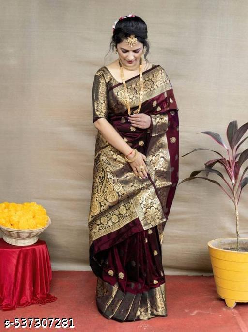Women's Kanjivaram Soft Banarasi Silk Saree With Blouse Piece Maroon - Crispix 
