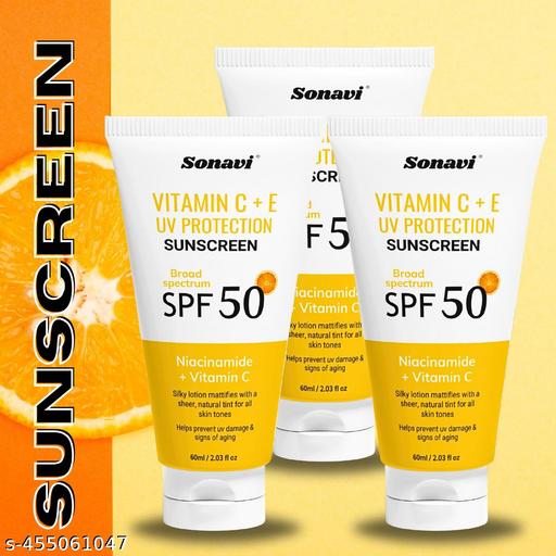 Vitamin C + E UV Protection Sunscreen Skin brightening | UV Protection Sunscreen | Sunscreen For Men & women | 60ml Pack of (3) - Crispix 