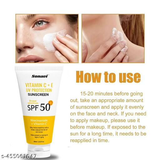 Vitamin C + E UV Protection Sunscreen Skin brightening | UV Protection Sunscreen | Sunscreen For Men & women | 60ml Pack of (3) - Crispix 