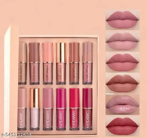  Non-Stick Cup NudeLip Stain Kit Up to 24H Wear Professional Lip Makeup Gift Kit for Women (pack of 12 combo Lipstick) - Crispix 