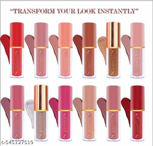  Non-Stick Cup NudeLip Stain Kit Up to 24H Wear Professional Lip Makeup Gift Kit for Women (pack of 12 combo Lipstick) - Crispix 