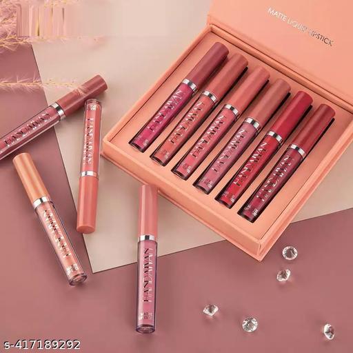 6 PCS Matte Liquid Lipstick Set | Waterproof & Transfer Proof | Long Lasting Nude & Red Shades Combo for Women - Crispix 