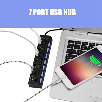 USB Splitter Multi Port USB 2.0 Hub, 7 Port - Dibanjo 