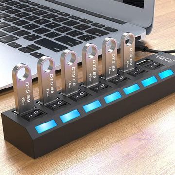 USB Splitter Multi Port USB 2.0 Hub, 7 Port - Dibanjo 