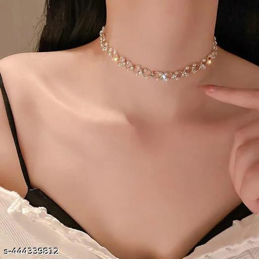Pearl Choker Fashion Jewelry Women's Retro Pearl Hinged Choker With Rhinestone Chain Simple Luxury Vintage Pearl Choker Necklace - dealduniya