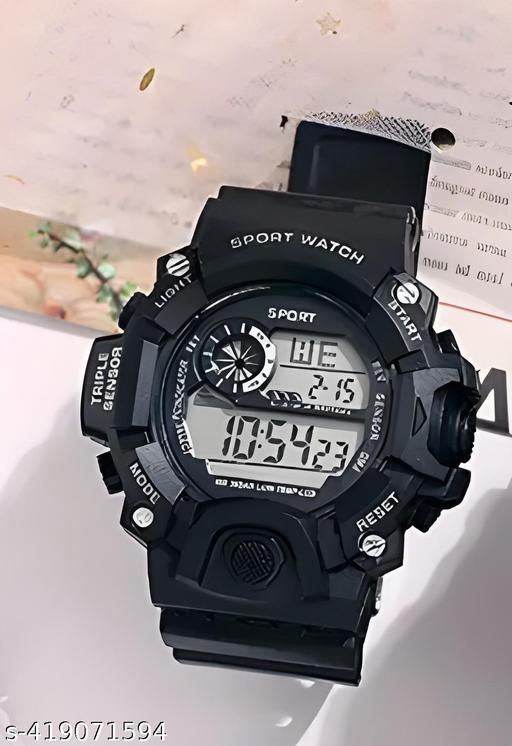 Digital Dial Black Solid Design Strap Multi Functional with Backlight Sports Watch for Men & Boy Digital modal 2024 Digital Watch Shockproof Automatic Waterproof Digital Sports Watch for Men's Kids Watch for Boys Watch for Men Pack of 1 Watch  - dealduniya
