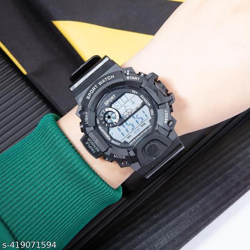 Digital Dial Black Solid Design Strap Multi Functional with Backlight Sports Watch for Men & Boy Digital modal 2024 Digital Watch Shockproof Automatic Waterproof Digital Sports Watch for Men's Kids Watch for Boys Watch for Men Pack of 1 Watch  - dealduniya