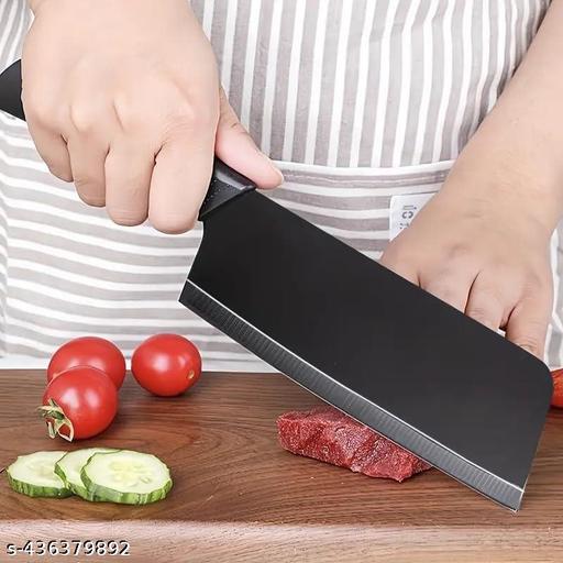 NAND IMPORTER Stainless Steel 3 Pieces Professional Kitchen Knife Set, Meat Knife, Chef's Knife with Non-Slip Handle Sharp Manual Sharpening for Home Kitchen and Restaurant (2) - Black - dealduniya