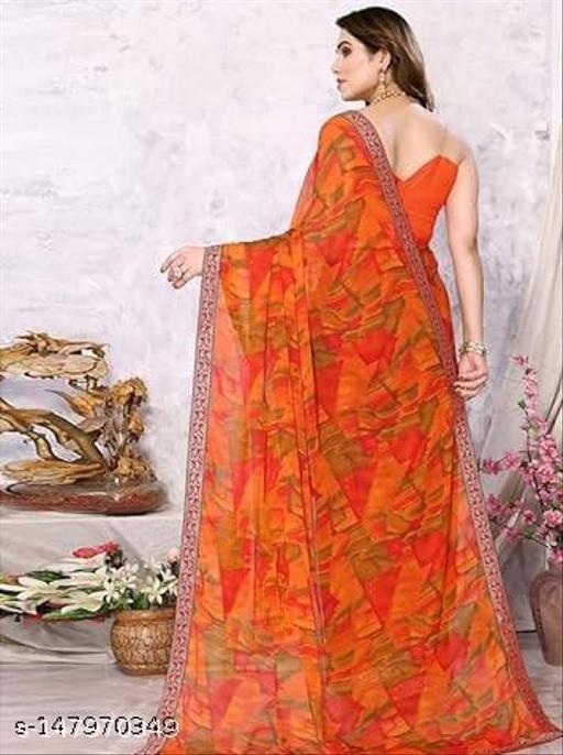 Best Daily Wear Georgette Printed Saree With Full Saree Lace Border With Running Unstitched Blouse Piece Fancy Women's Designer Saree Most Trending Sari Bollywood Saree Georgette Ki Sadi Daily Use Sadi Nai Design Of Sadi Fancy Saree Naye Design Of Saree Poonam Saree New Arrival Latest Sari - Design Fasion Store