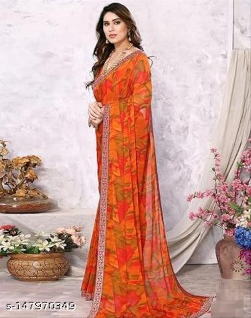 Best Daily Wear Georgette Printed Saree With Full Saree Lace Border With Running Unstitched Blouse Piece Fancy Women's Designer Saree Most Trending Sari Bollywood Saree Georgette Ki Sadi Daily Use Sadi Nai Design Of Sadi Fancy Saree Naye Design Of Saree Poonam Saree New Arrival Latest Sari - Design Fasion Store