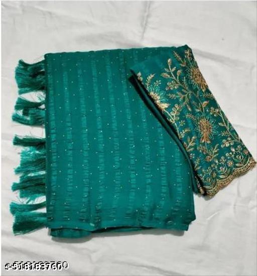 Rama Saree Solo Pattern Jalar Chati Embellished With Blouse Embroidered - Design Fasion Store