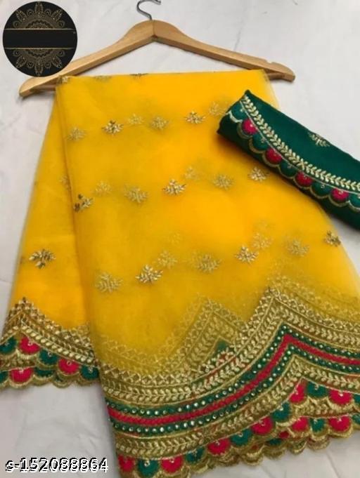 Paithani Embroidered Net Saree New Design of Good Quality (Yellow) - Design Fasion Store
