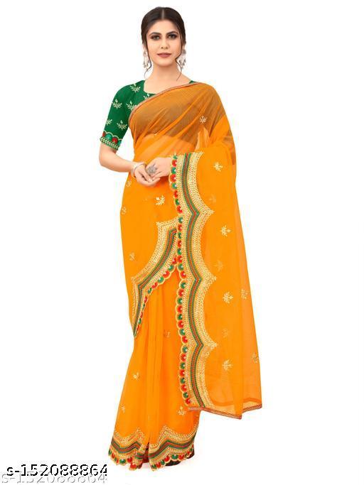 Paithani Embroidered Net Saree New Design of Good Quality (Yellow) - Design Fasion Store