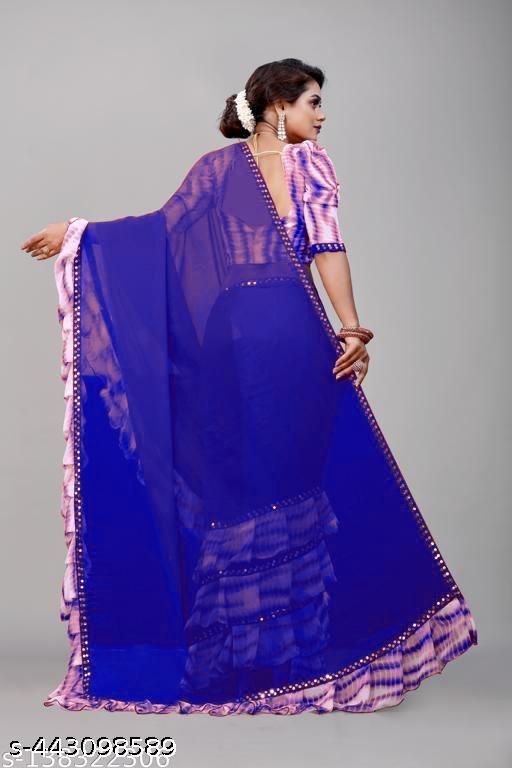 Women's Beautiful Print Georgette Frills Saree With Blouse Piece - Design Fasion Store