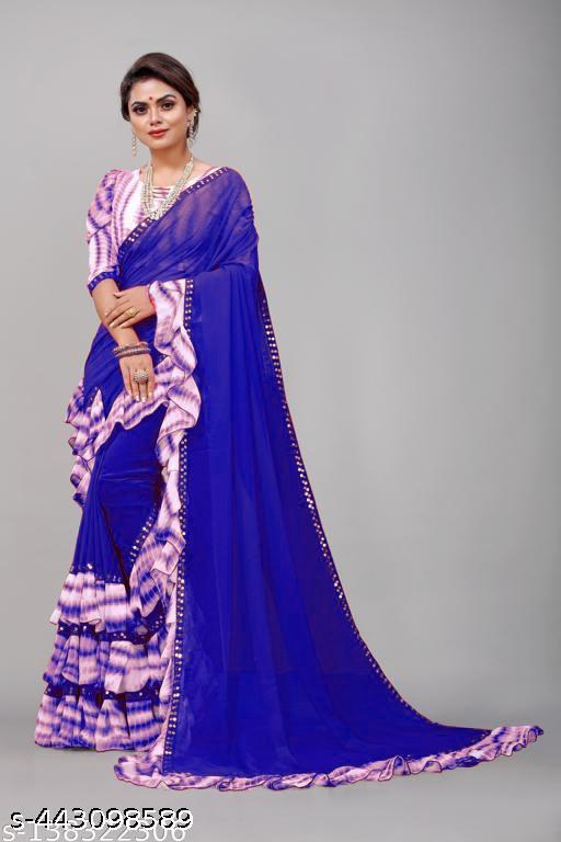 Women's Beautiful Print Georgette Frills Saree With Blouse Piece - Design Fasion Store