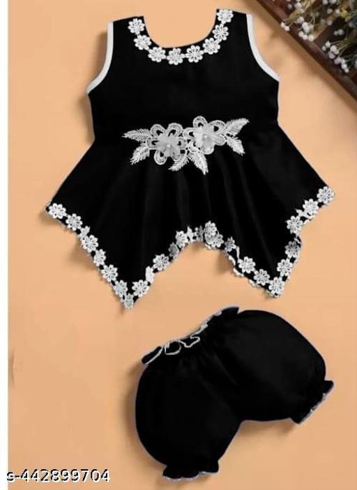 Baby girl deress trending forck | black with white lace, asymmetrical hemline, layered skirt, lace, embroidery, beads, A-line, one-piece, baby frock, ruffles, sleeveless, round, asymmetric, above knee, Girls, partywear, cotton blend, summer - Design Fasion Store