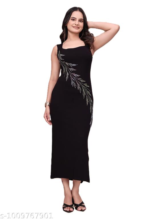 Women's Sleeveless Black Evening Maxi Dress with Metallic Embellishment - Design Fasion Store