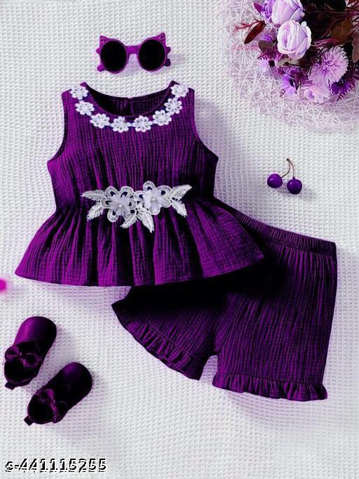 Papa ki pyari drees daddy's girl dress baby girl dress  | purple solid, lace, flowers, relaxed, one-piece, co-ord set, ruffles, sleeveless, round, ruffled, above knee, unlined, Girls, summer, sunglasses - Design Fasion Store