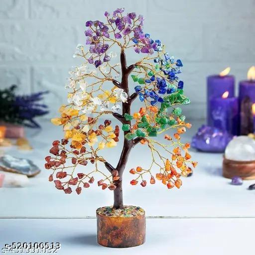 Crystal tree for positive energy - seven chakra tree - 7 chakra tree, money tree, feng shui decor, chakra stones, crystals and healing stones, premium meditation accessories | Seven chakra tree for reiki healing and vastu home decor 7 chakras crystal gemstone | - Design Fasion Store