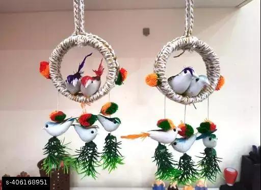 ANOTRO Artificial Hanging Birds with Hanging Nest Showpiece With Birds for Home/Office/Kitchen Wall Décor Decorative Hanging Nest With Birds (Set Of 2) - Design Fasion Store