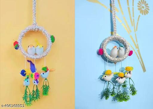 ANOTRO Artificial Hanging Birds with Hanging Nest Showpiece With Birds for Home/Office/Kitchen Wall Décor Decorative Hanging Nest With Birds (Set Of 2) - Design Fasion Store