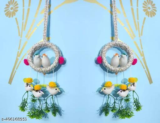 ANOTRO Artificial Hanging Birds with Hanging Nest Showpiece With Birds for Home/Office/Kitchen Wall Décor Decorative Hanging Nest With Birds (Set Of 2) - Design Fasion Store